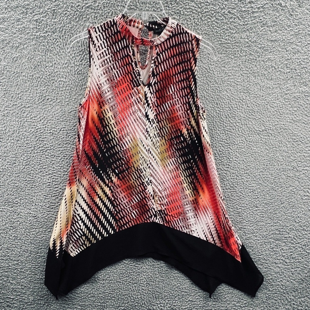 August Silk Womens Artsy Tunic Blouse L Abstract Indie Lagenlook Asymmetric Hem